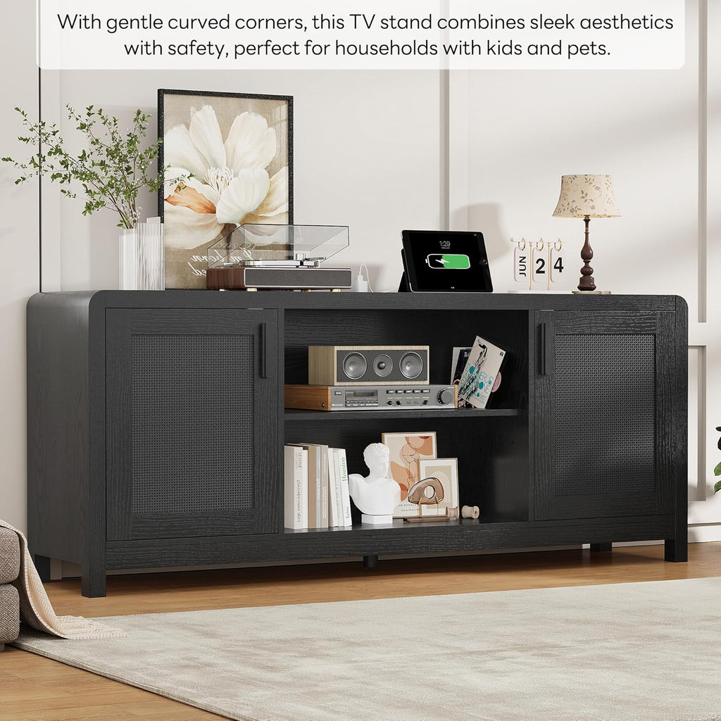 LIKIMIO TV Stand with Power Outlet for TVs up to 65", Black