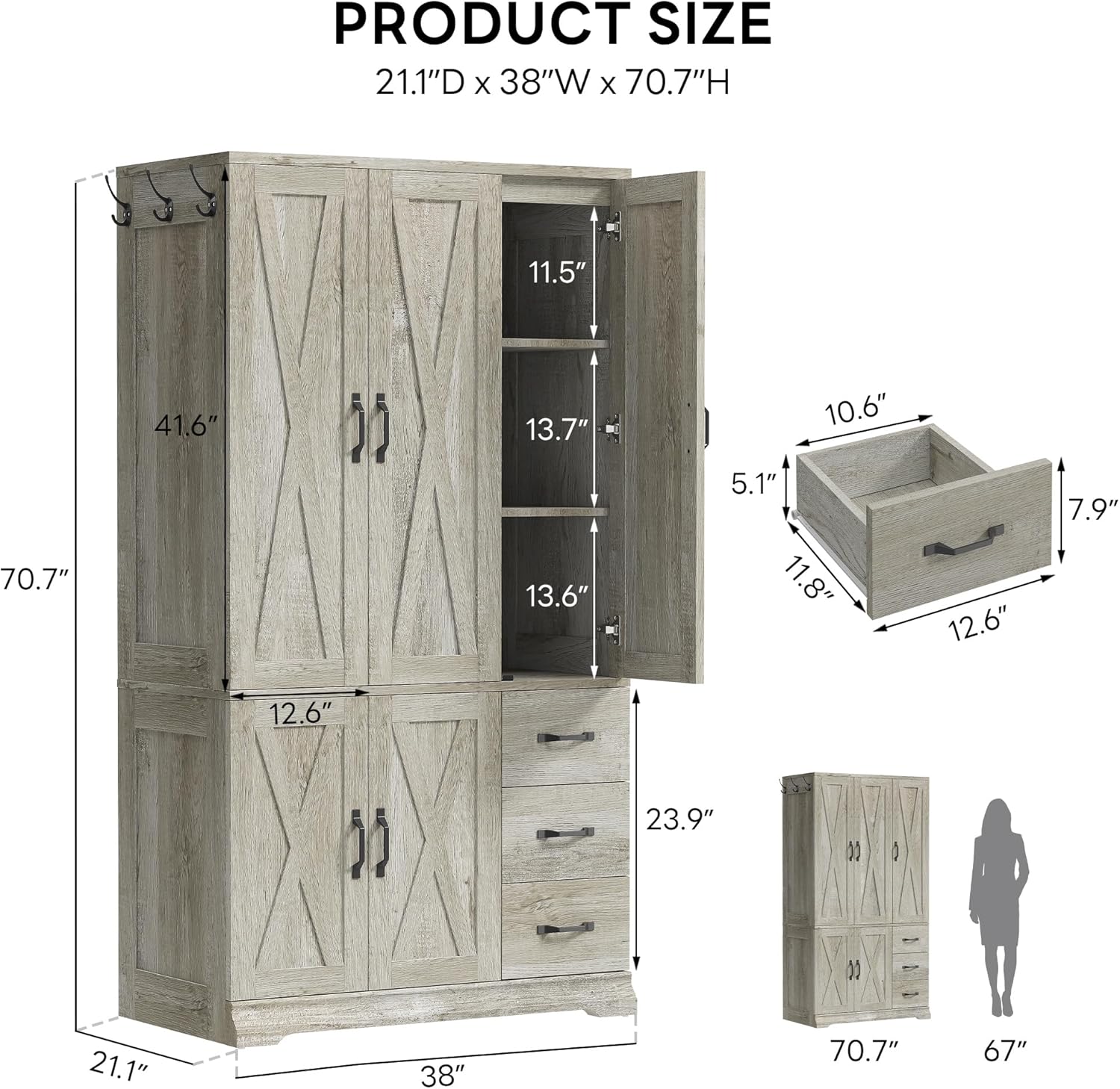 LIKIMIO X-Shaped Barn Door Closet（38”）