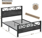 LIKIMIO High Industrial Style Headboard Bed Frame