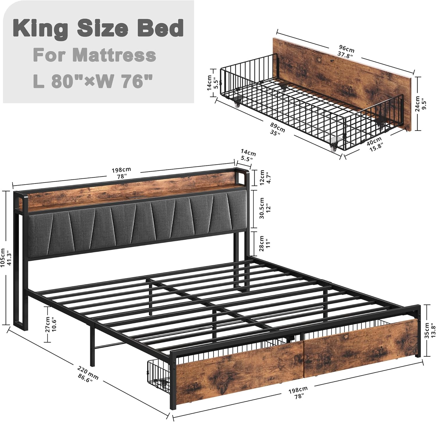 LIKIMIO Charging Storage Bed Frame
