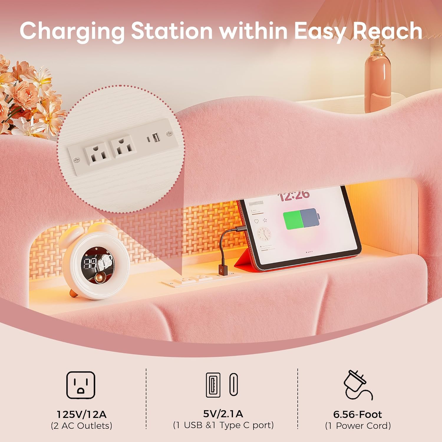 LIKIMIO Velvet Bed Frame (Bookshelf Headboard & Storage & LED)