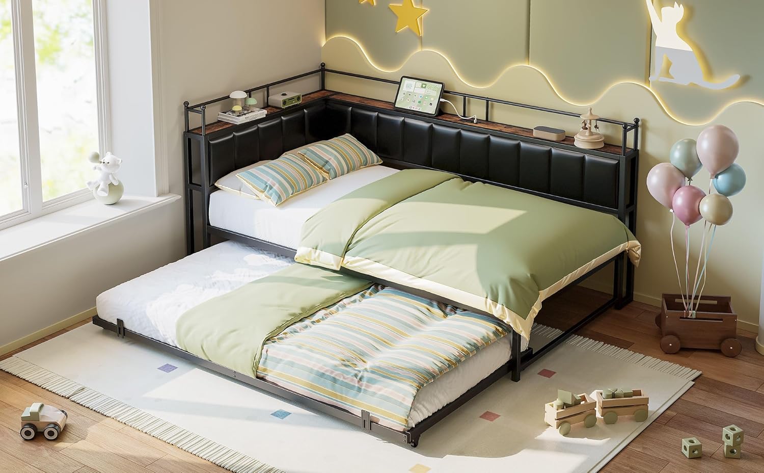 LIKIMIO L-Shaped Trundle Corner Bed