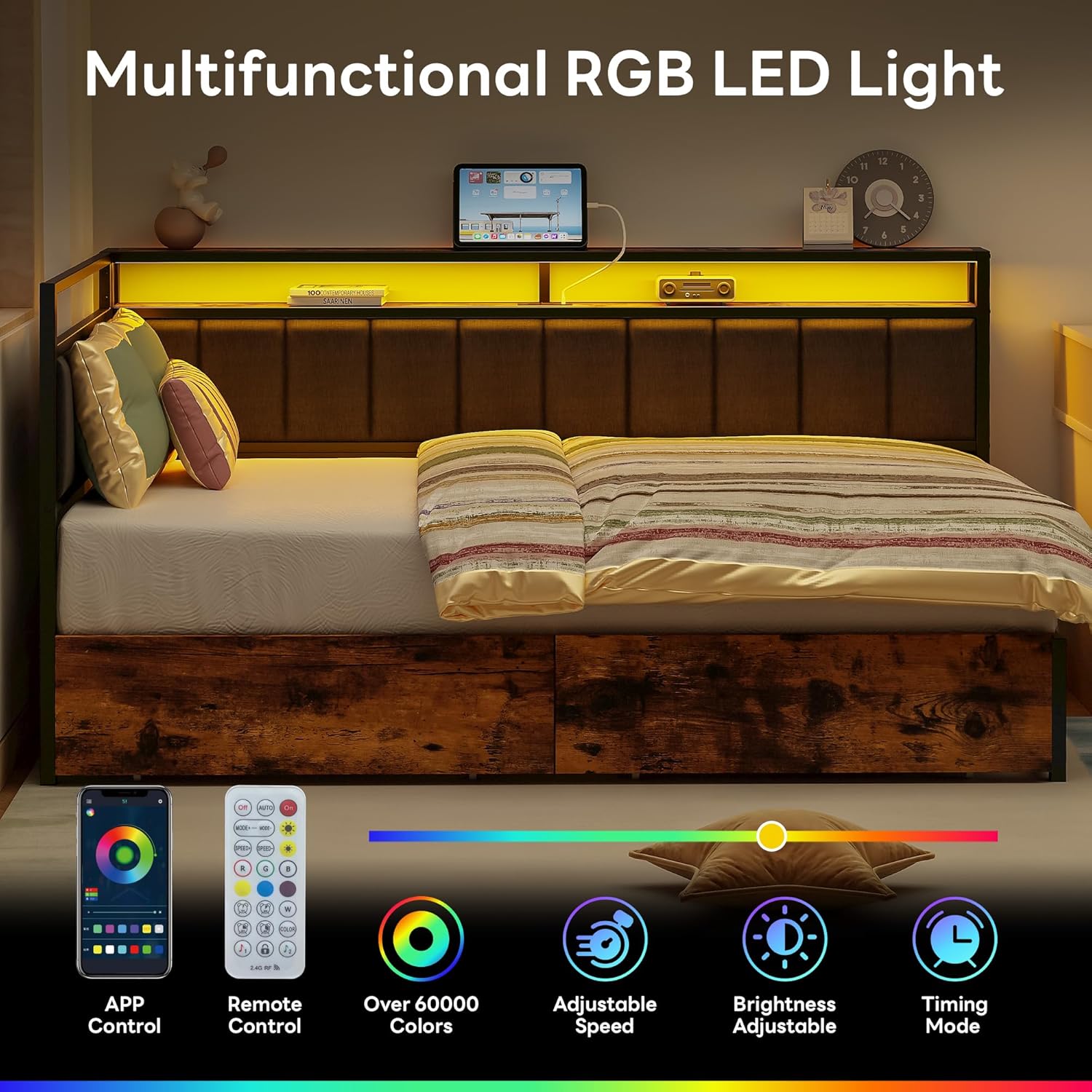 LIKIMIO Fabric Upholstered Fence Corner Bed