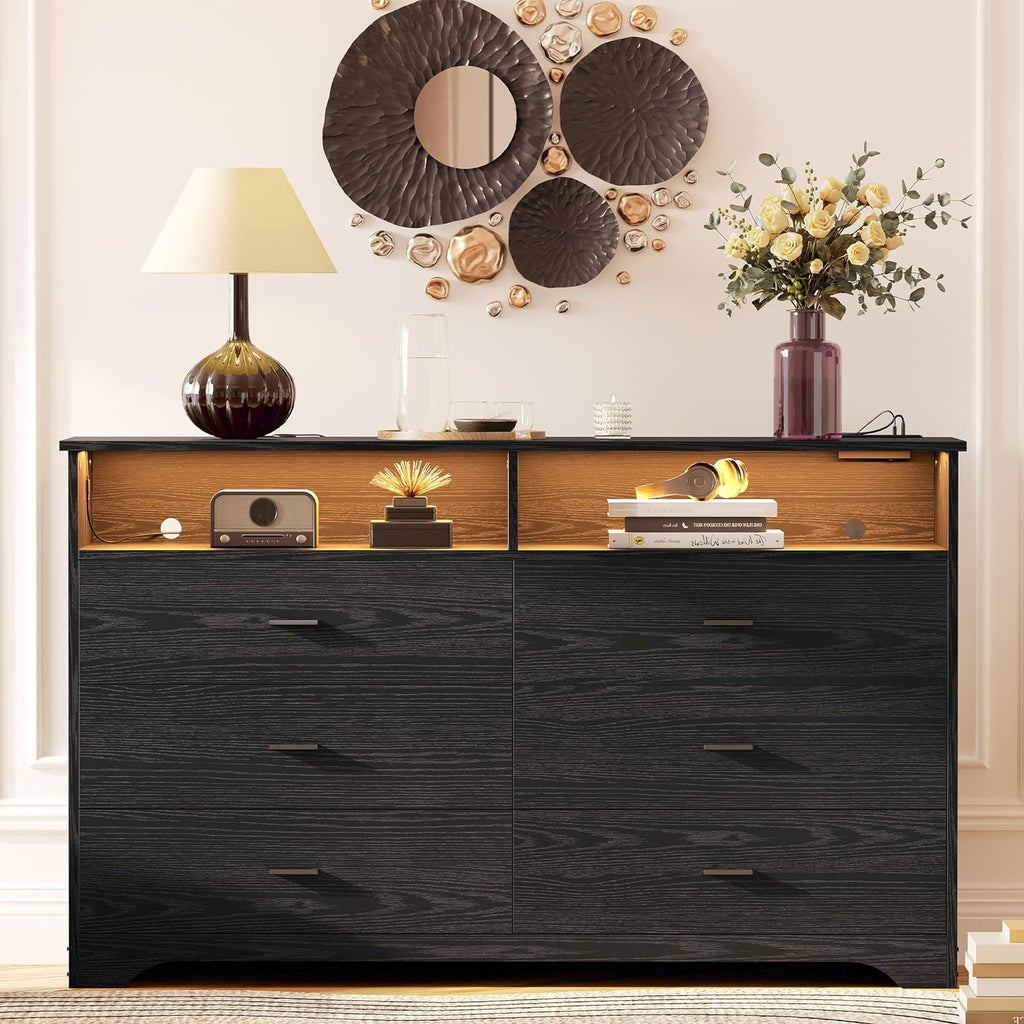 LIKIMIO LED & Power Strip Dresser 6-Drawer (59")