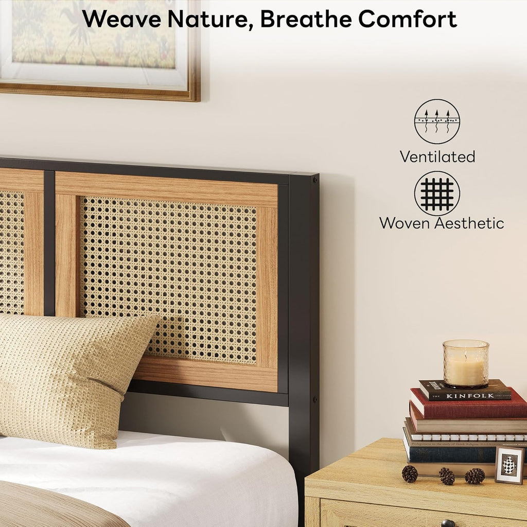 LIKIMIO Queen Bed Frame with Headboard, Wood Camas Queen with Strong Metal Slats Support