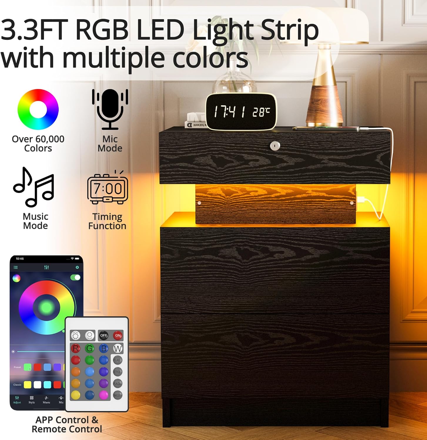 LIKIMIO Nightstand with Lock