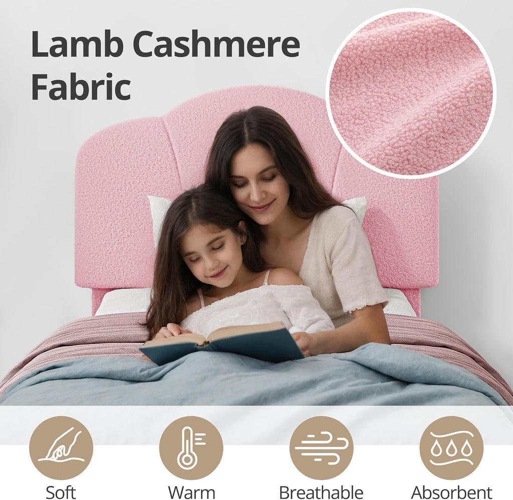 LIKIMIO Upholstered Twin Beds with Lamb Velvet 800LBS Sturdy, Pink