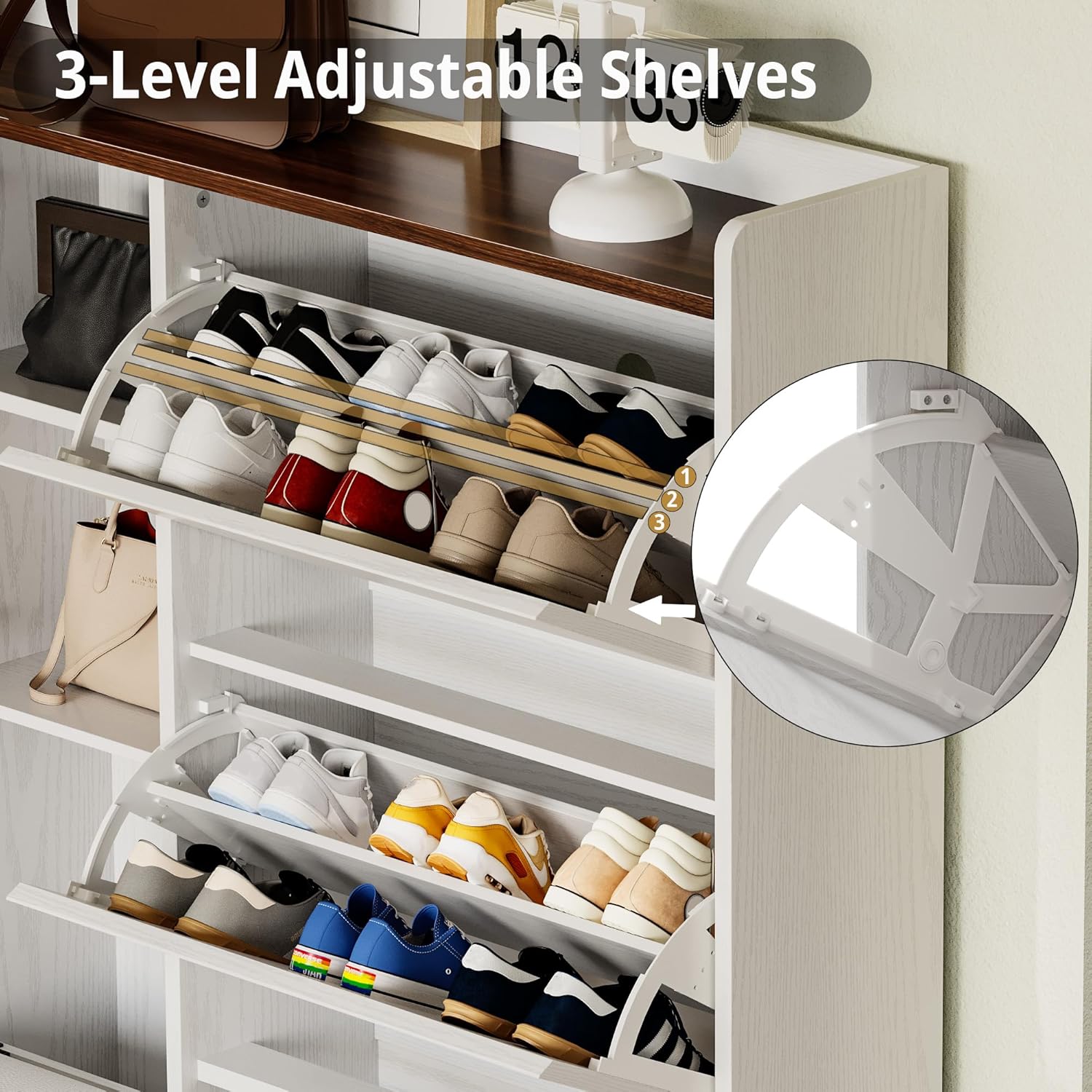 LIKIMIO Flip-Top Drawer & Hidden Stool Shoe Cabinet (63")
