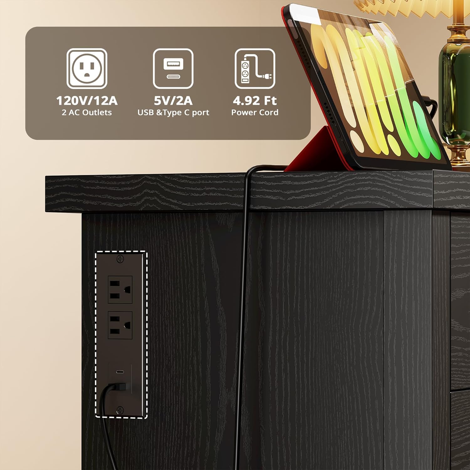 LIKIMIO Fabric Side Pocket & Wooden 10-Drawers Dresser