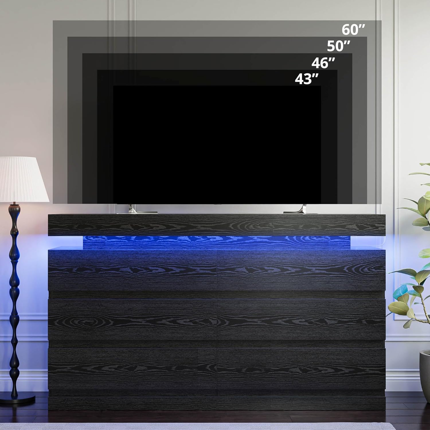 LIKIMIO Wooden LED 6-Drawers Dresser (59")