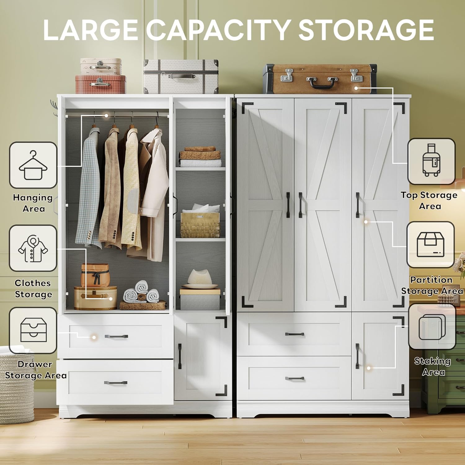 LIKIMIO Armoire Wooden Wardrobe（71”）