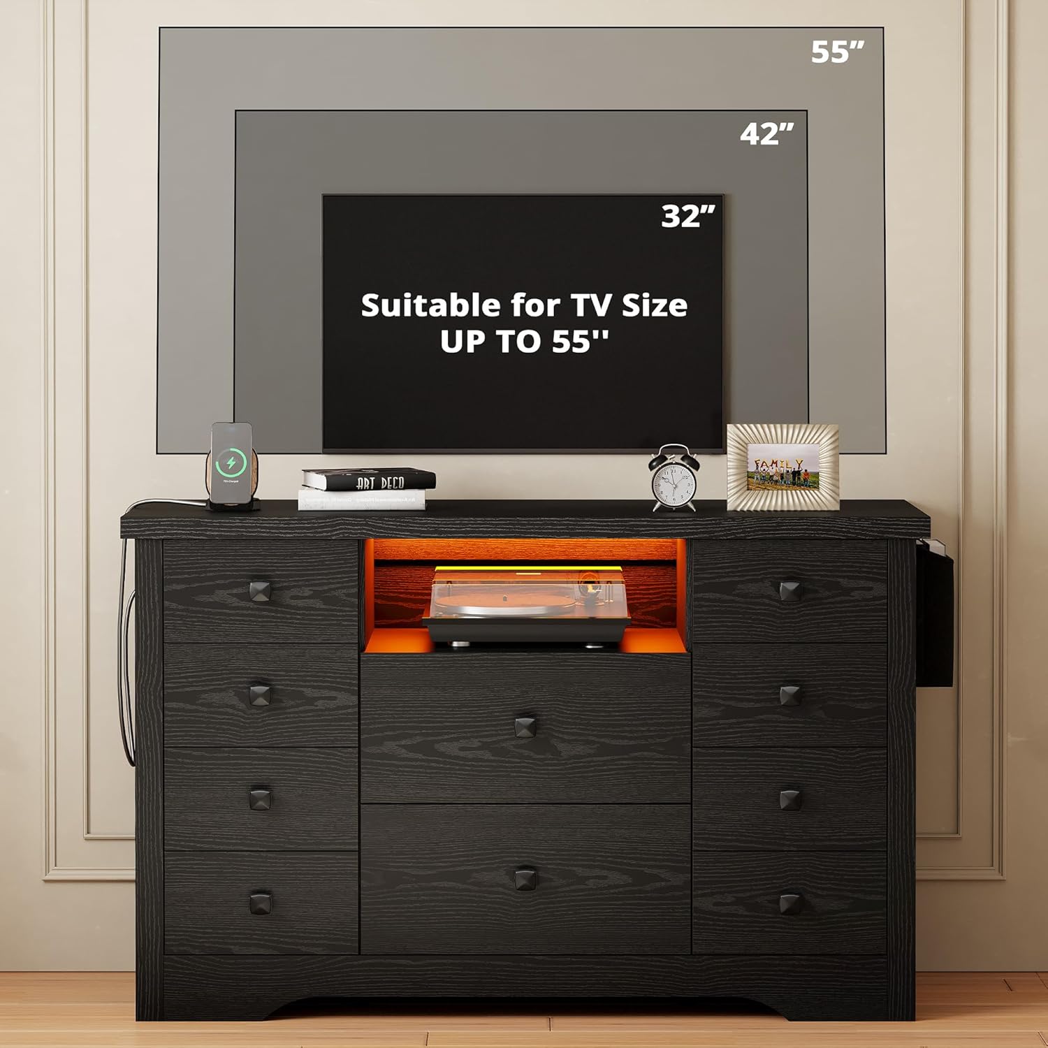 LIKIMIO Fabric Side Pocket & Wooden 10-Drawers Dresser