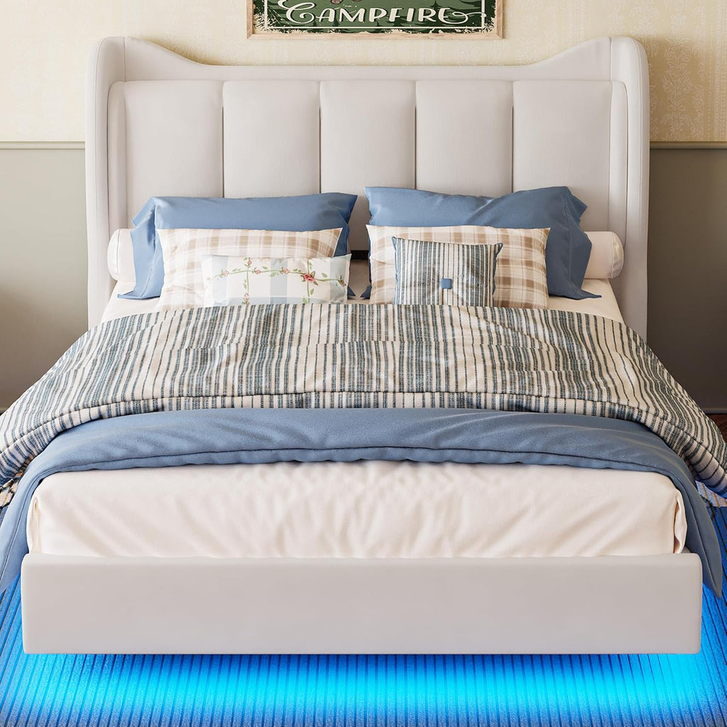 LIKIMIO LED & Velvet Upholstered Platform Bed Frame