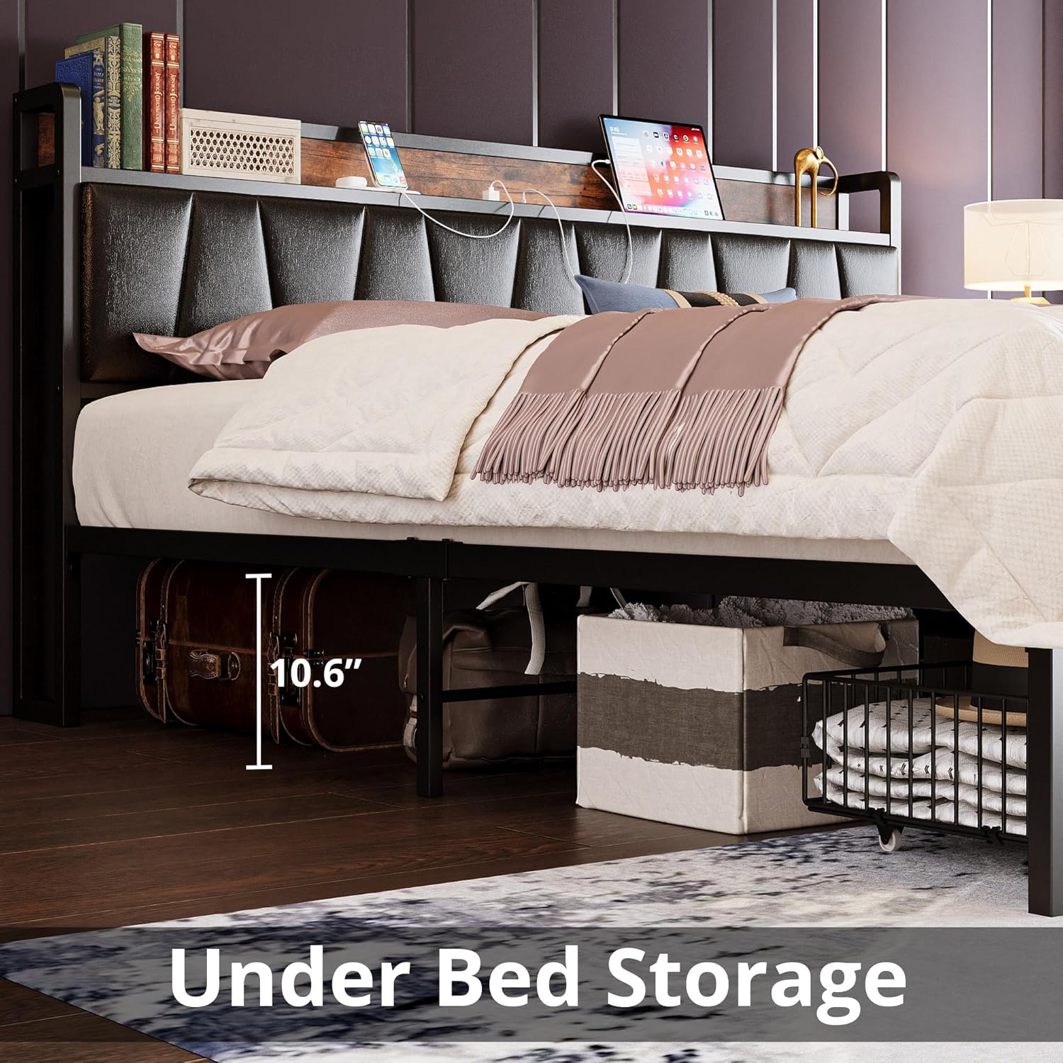 LIKIMIO Charging Storage Bed Frame