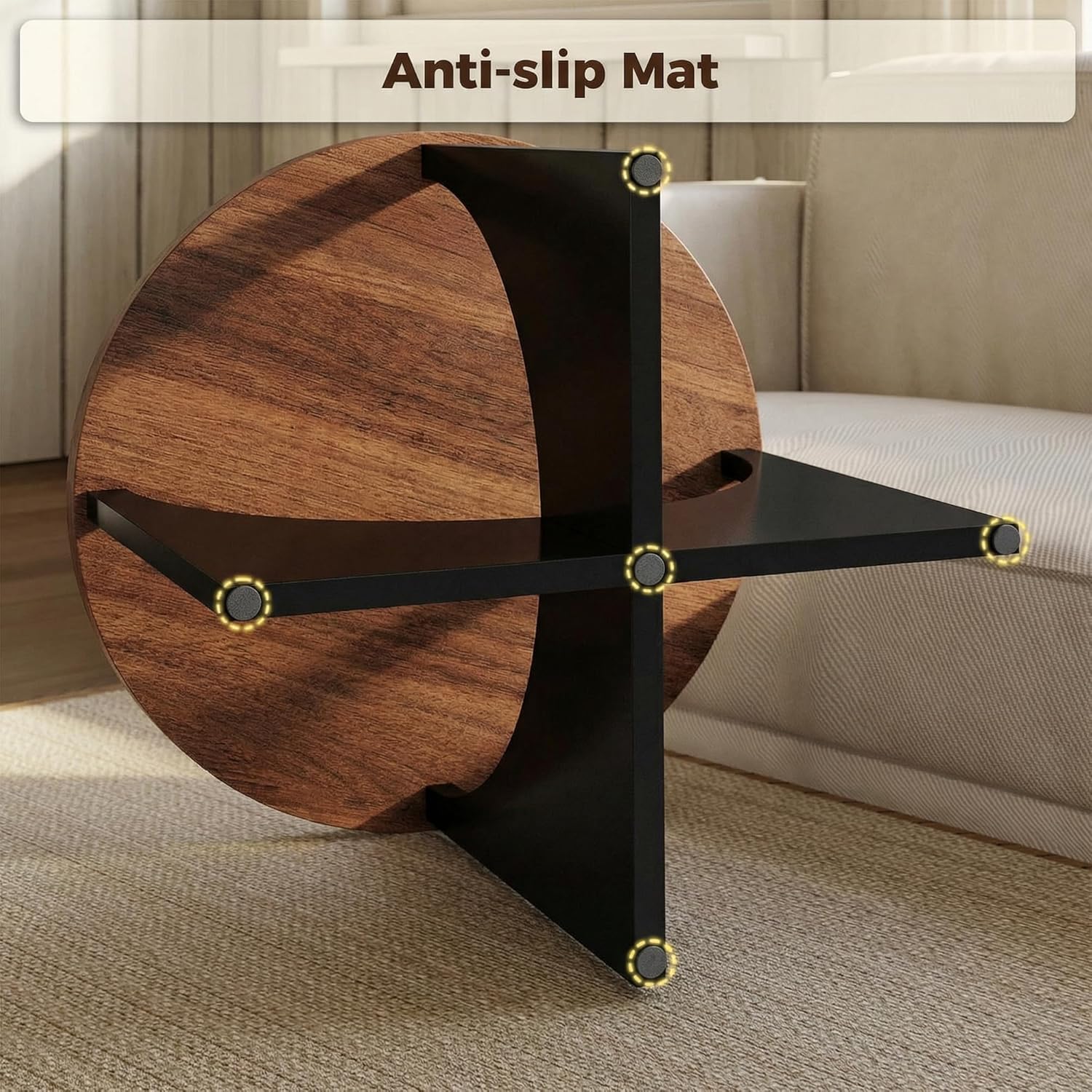LIKIMIO 31.5" Nesting Round Side Coffee Tables Set of 2,  Walnut