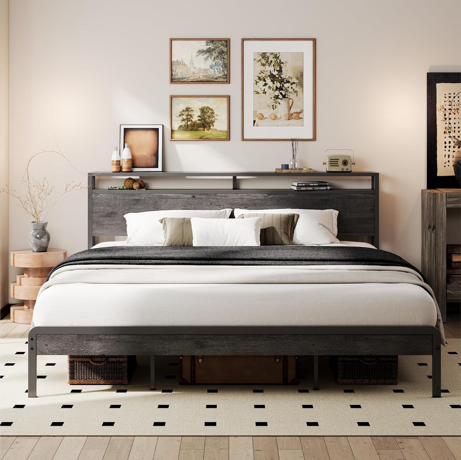 LIKIMIO Wood Grain Bed Frame