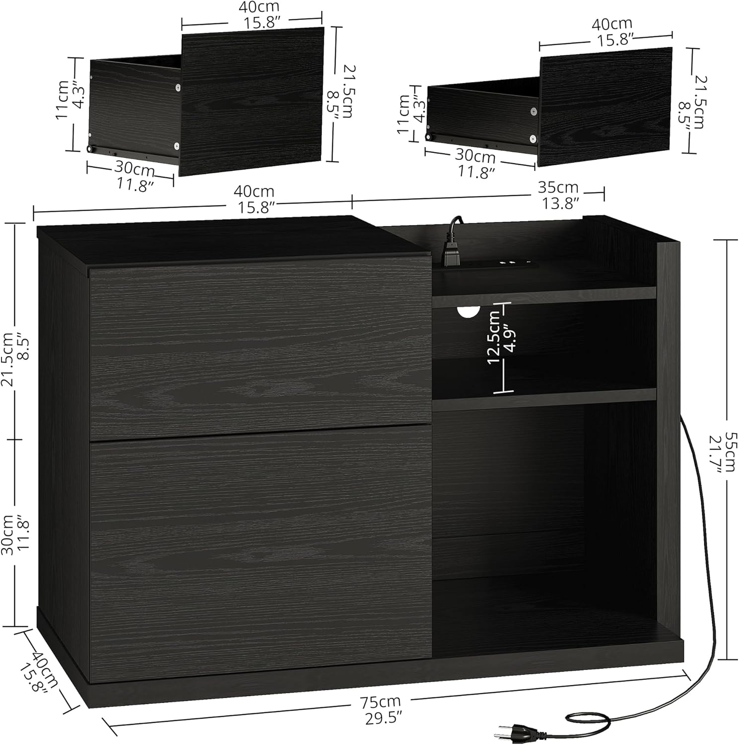 LIKIMIO Wooden Charging Station Nightstand