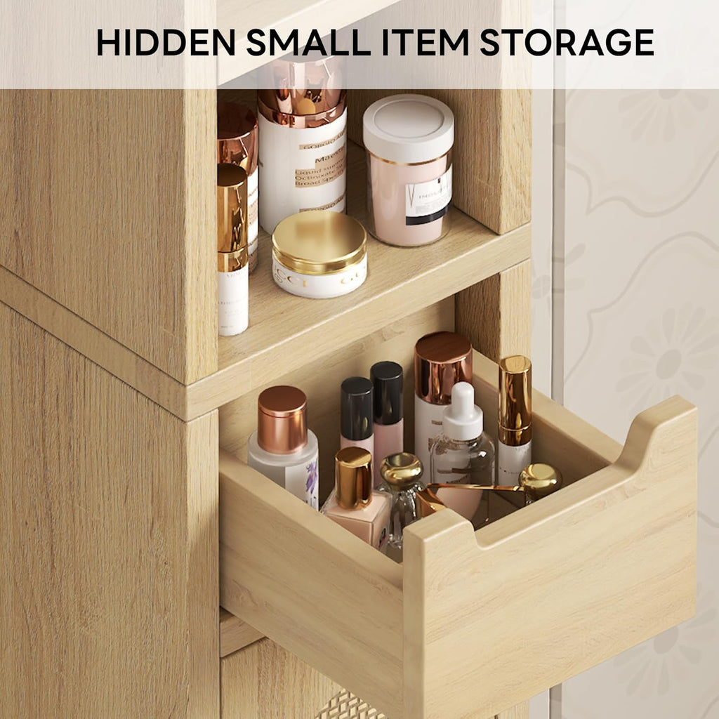 LIKIMIO Ultra-Thin Freestanding Wooden and Rattan Door Storage Cabinet (69“)