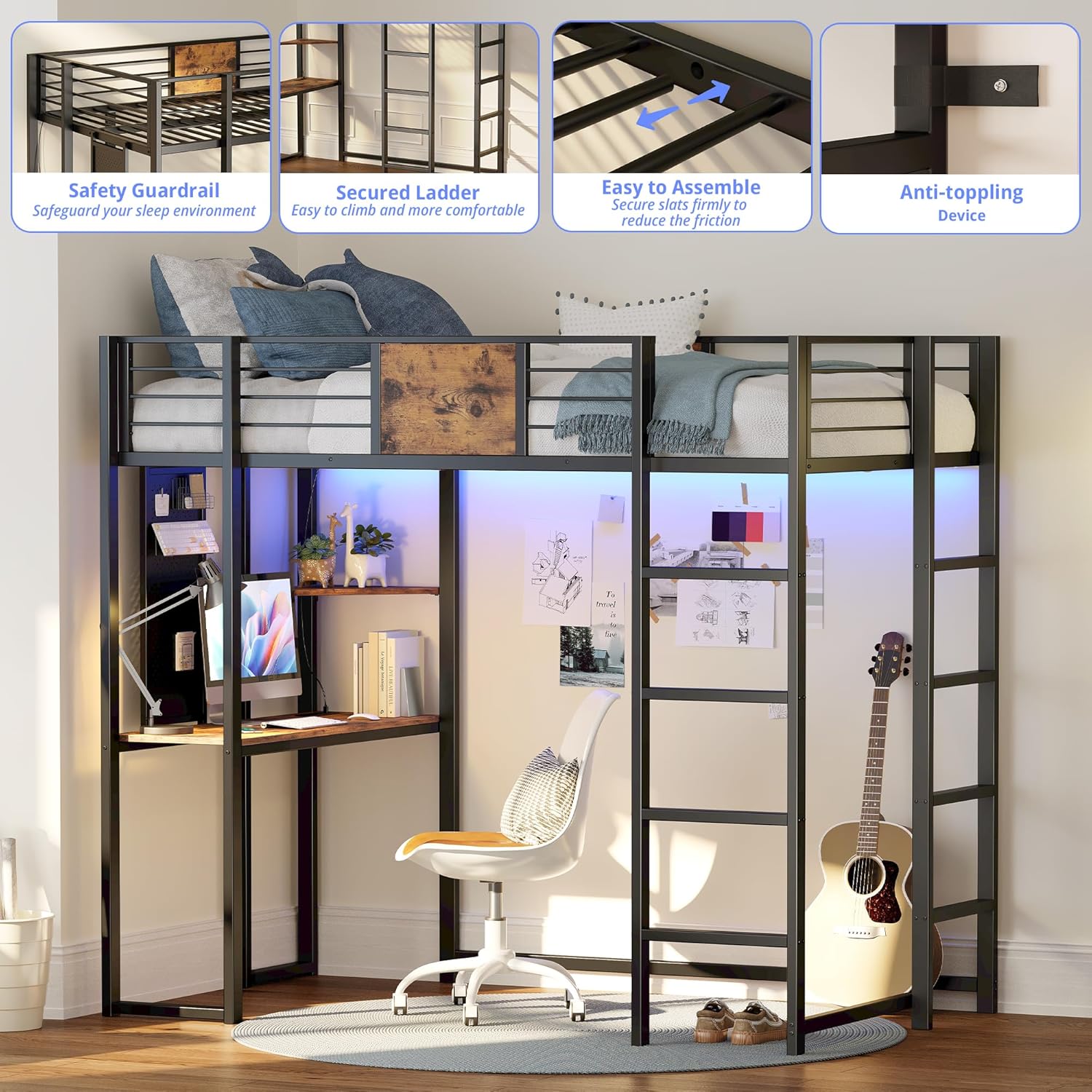 LIKIMIO Loft Bunk Bed Frame