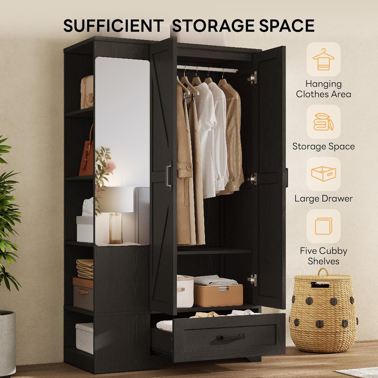 LIKIMIO Armoire Freestanding Wooden Closet Set（70"）