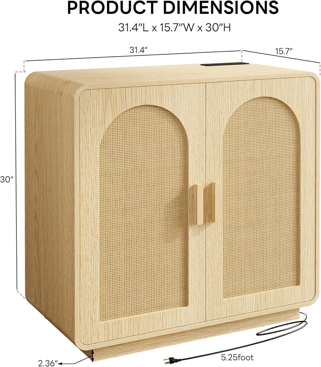 LIKIMIO Rattan Storage Cabinet with with 2 Doors and Adjustable Shelves for Kitchen, Natural