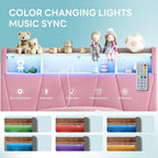LIKIMIO Twin Bed Frame with Charging Station & LED Lights, Pink