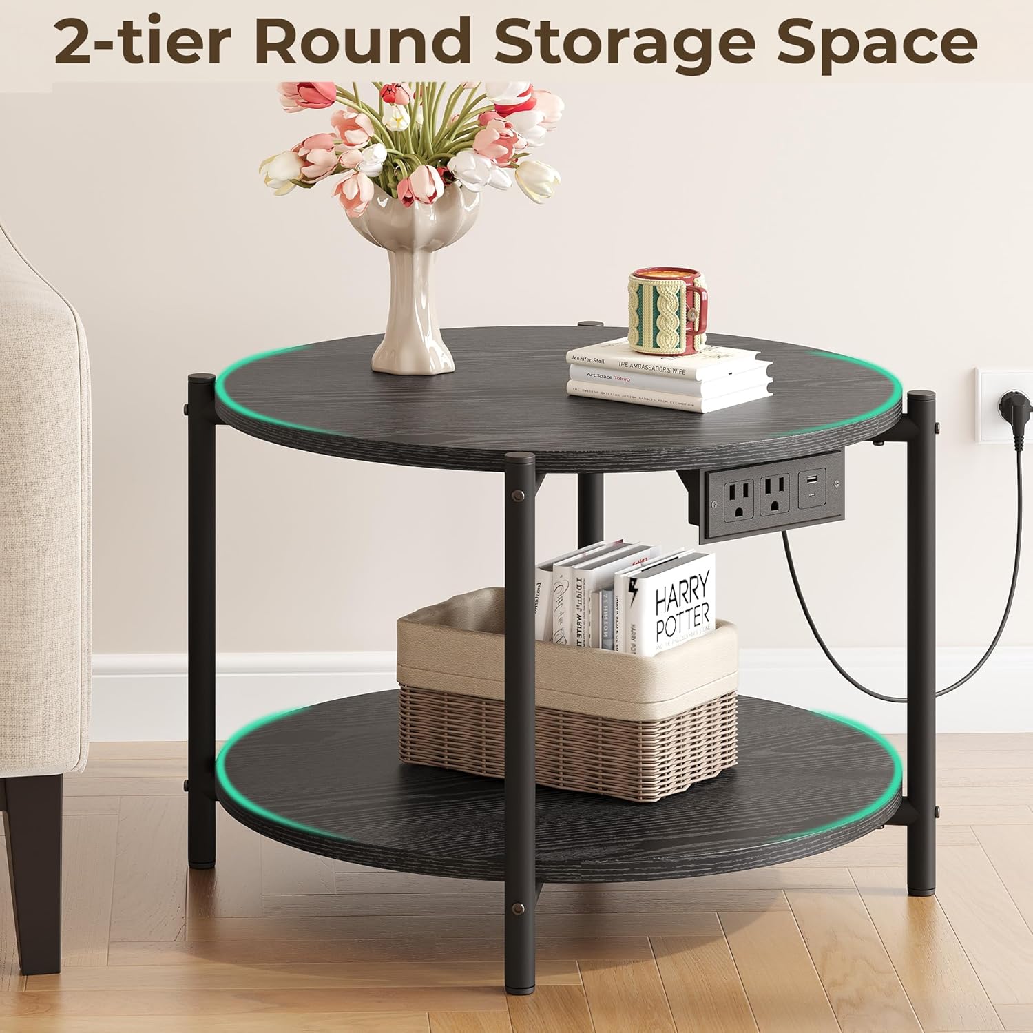 LIKIMIO 2-Tier Round End Table （23.6”）