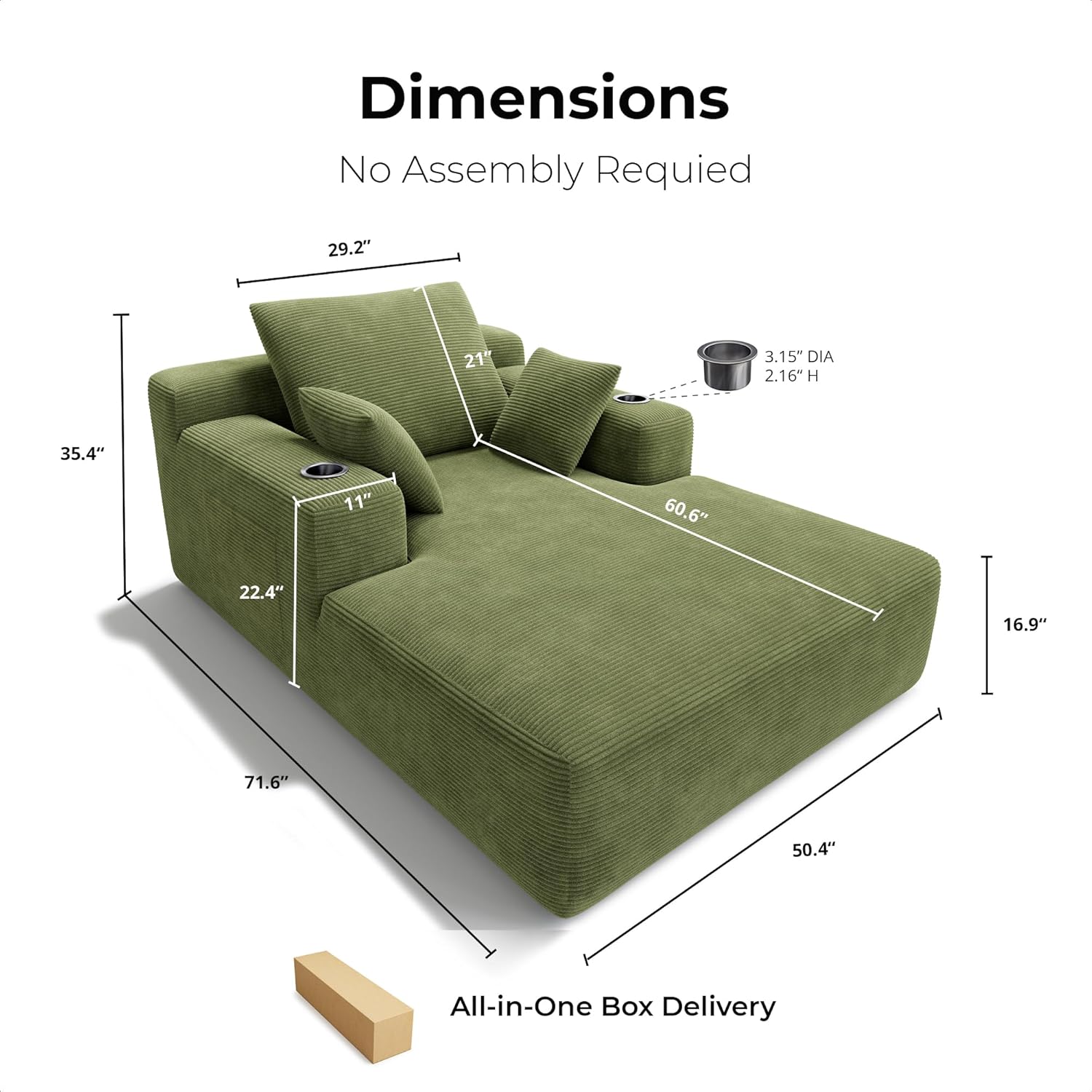 LIKIMIO 71.6“ Corduroy Chaise Longue