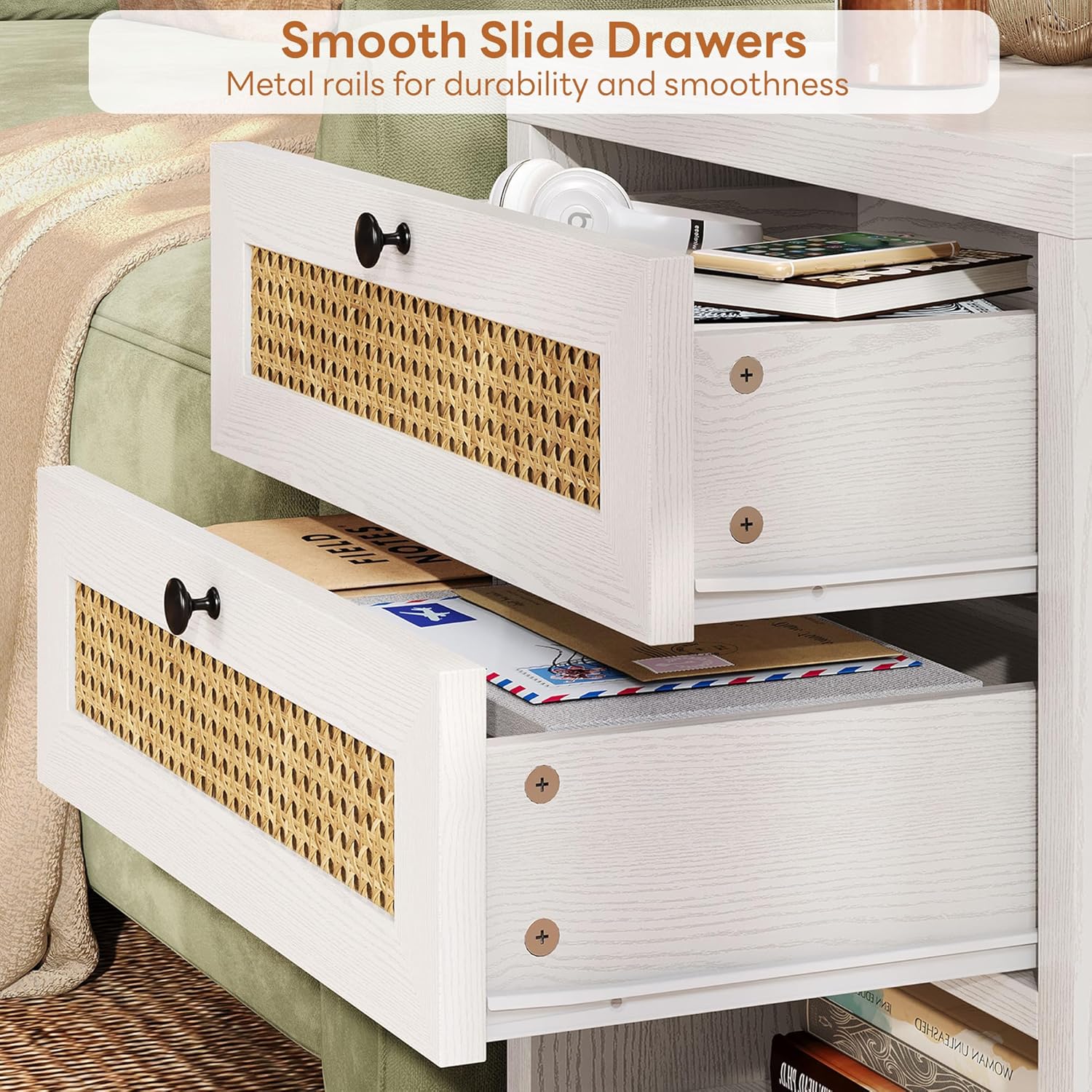 LIKIMIO Rattan Charging Nightstand