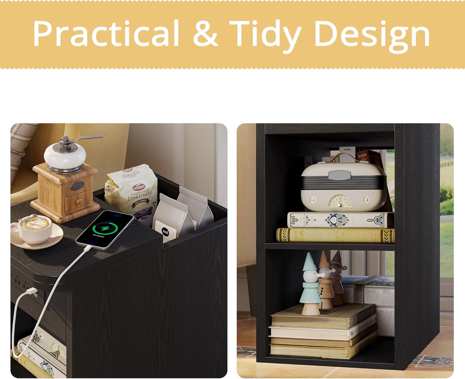 LIKIMIO Flip-Top Storage Side Table