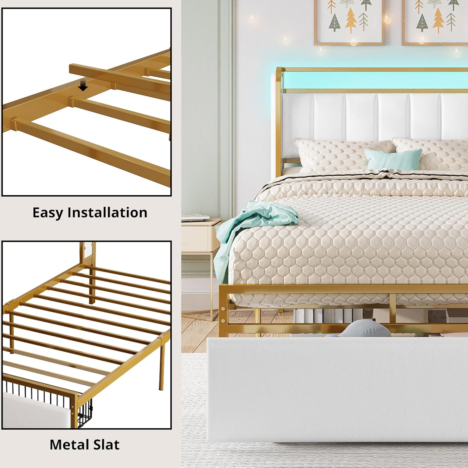 LIKIMIO Armrests Headboard & RGB Light Bed Frame