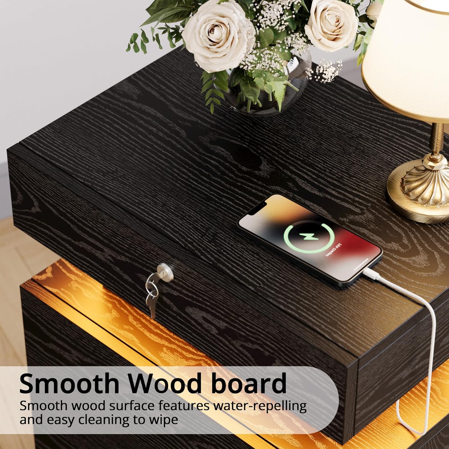 LIKIMIO Nightstand with Lock