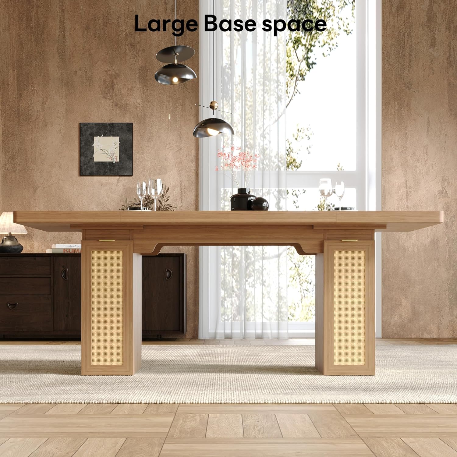 LIKIMIO Modern Woven Rattan Dining Table（78.7”）