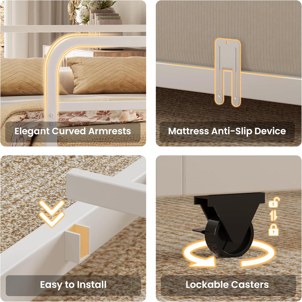 LIKIMIO Twin Daybed with Trundle,  LED Lights & Charging Station, White