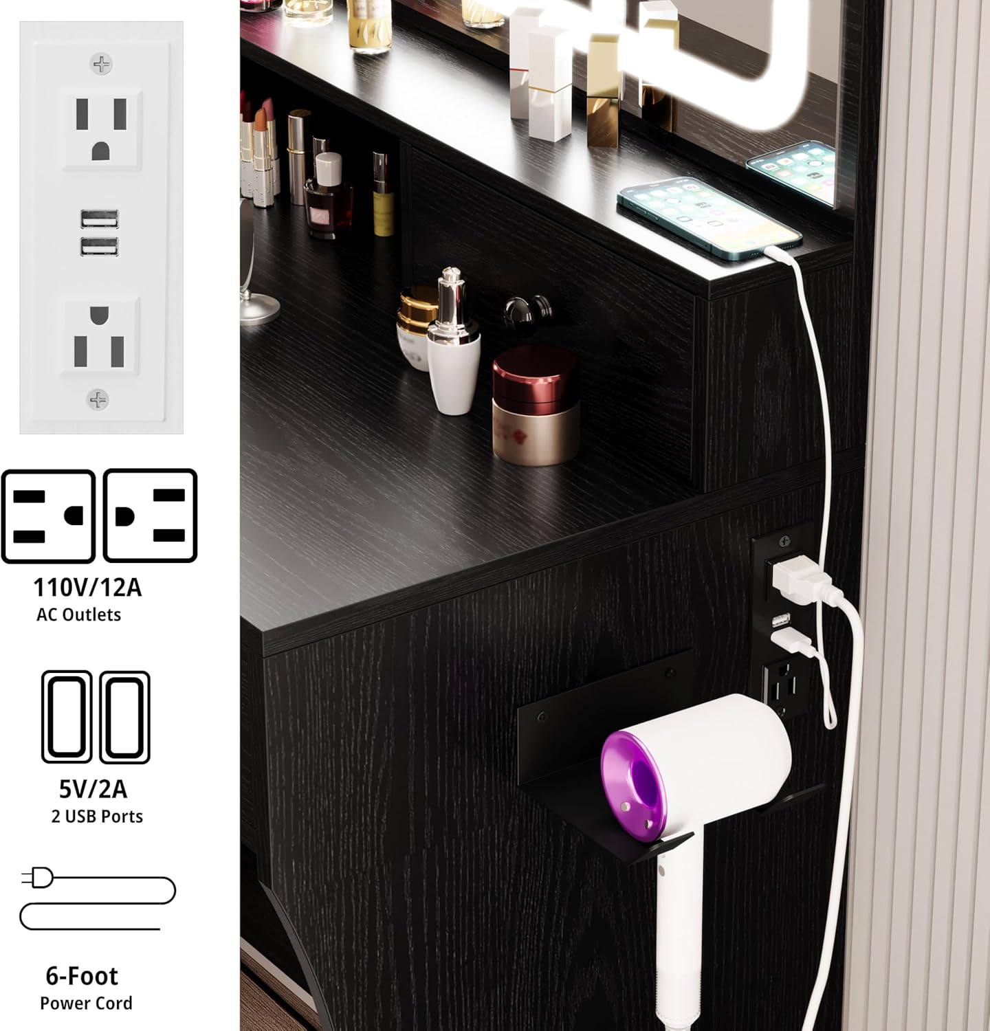 LIKIMIO 55.12” Hair Dryer Holder Make Up Vanity