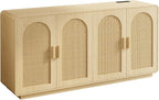 LIKIMIO Rattan Storage Cabinet with LED Lights & Power Outle, Natural