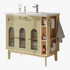 LIKIMIO 36 Inch Arched Glass Door Bathroom Vanity with Sink