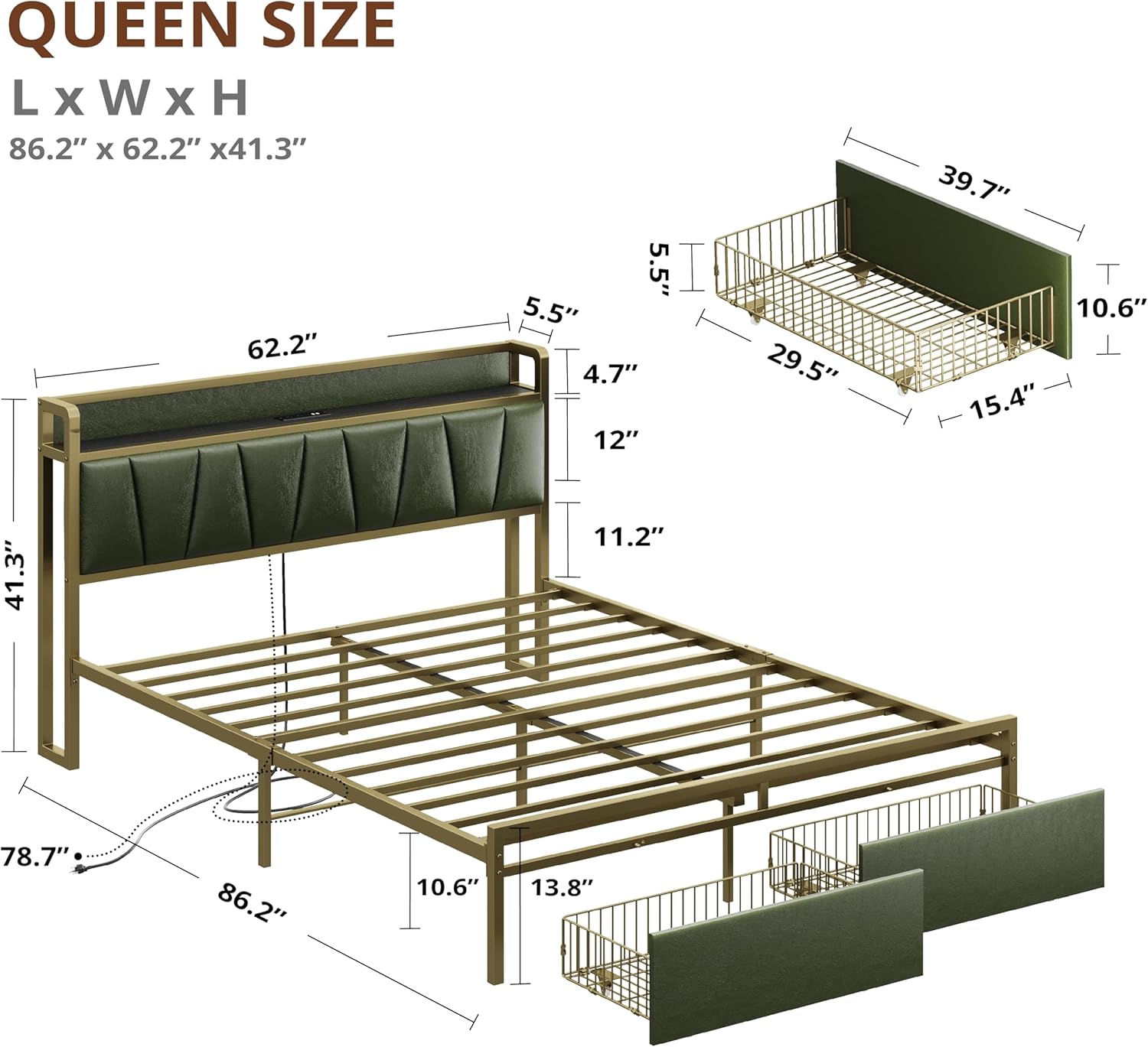 LIKIMIO Charging Storage Bed Frame
