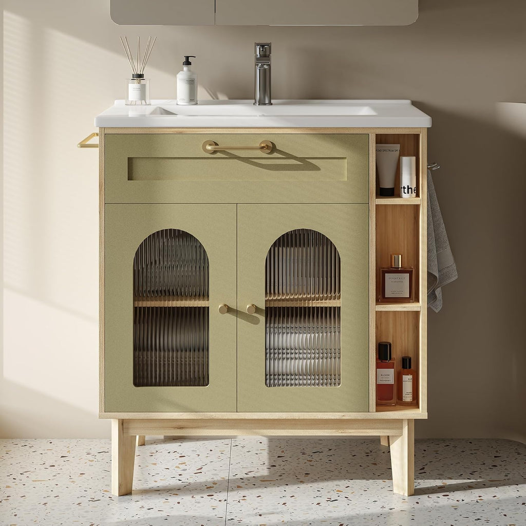 LIKIMIO 30 inch Bathroom Vanity with Sink, Bathroom Vanities Cabinet with Ceramic Sink