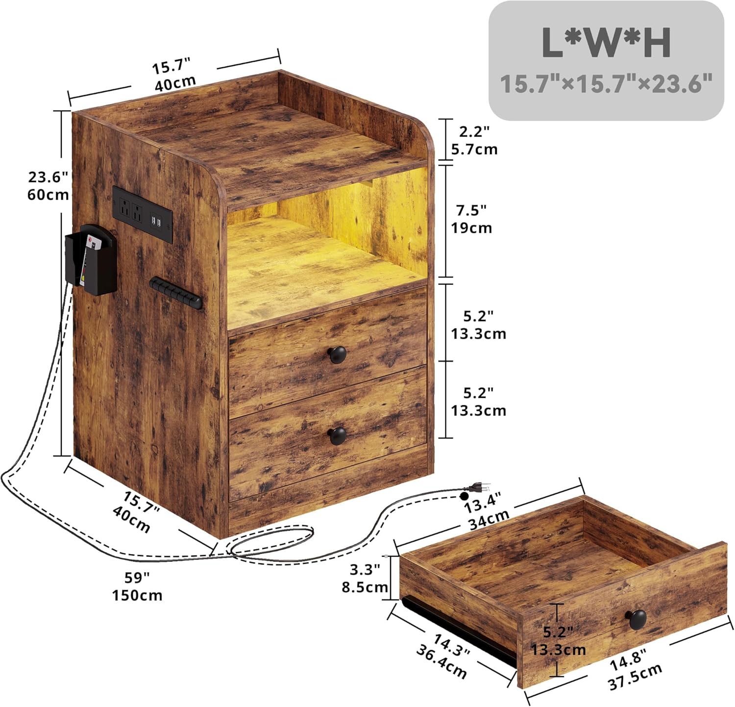 LIKIMIO Open Shelf & 2 Drawers Nightstand