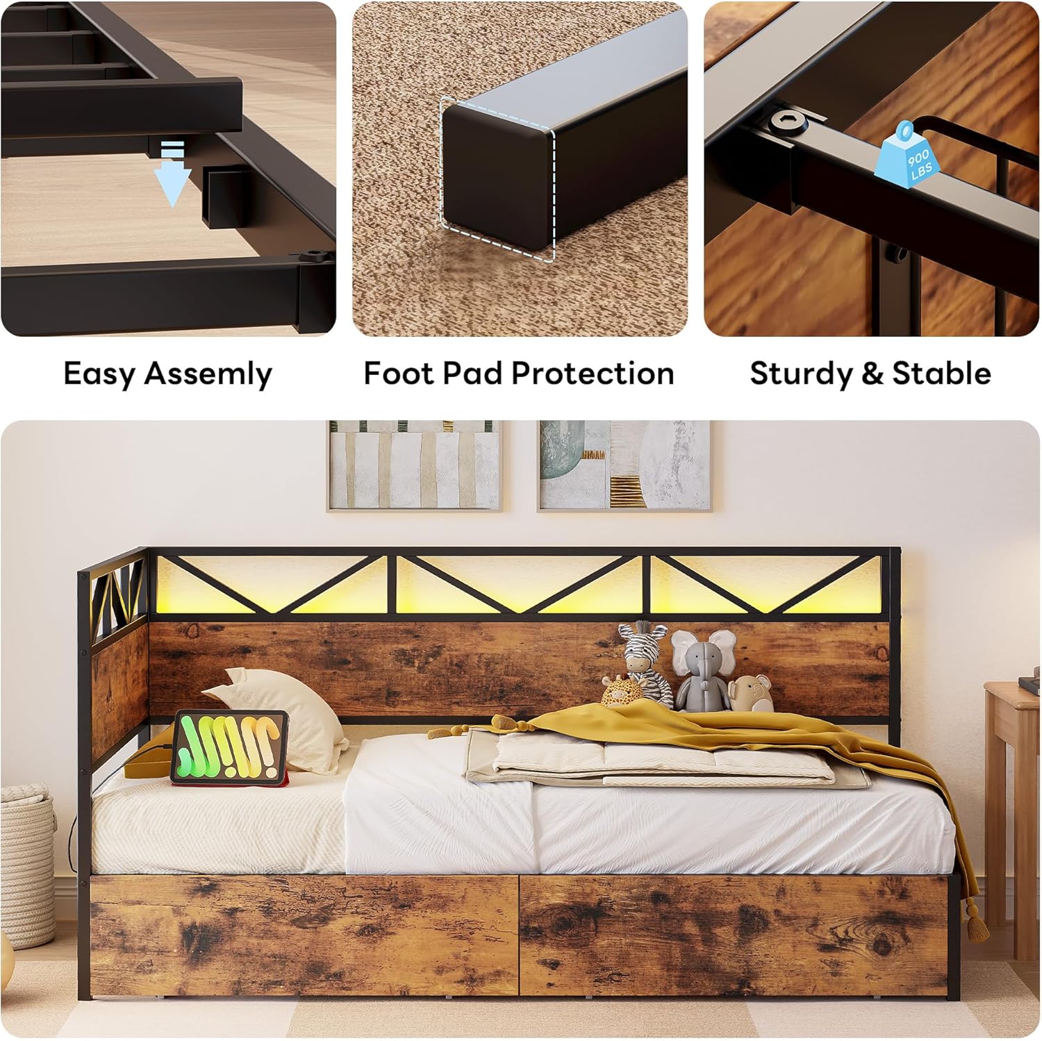 LIKIMIO Industrial Brown Storage Corner Bed