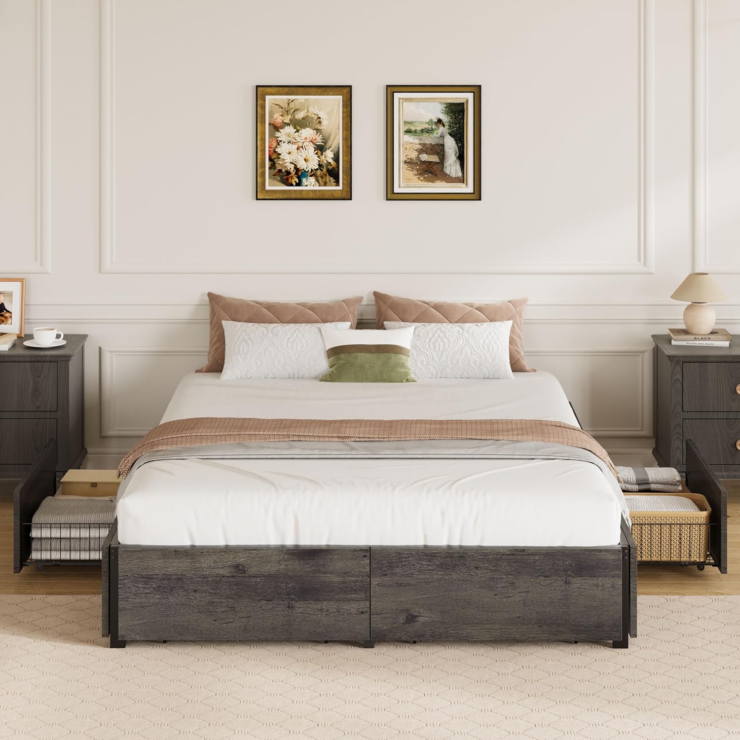 LIKIMIO Metal Bed Frame with Storage