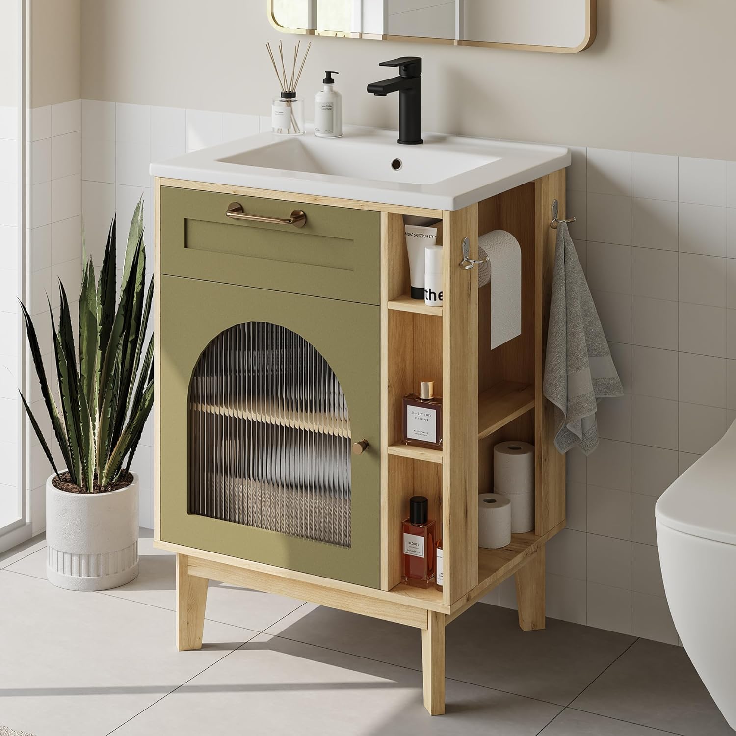 LIKIMIO 24 Inch Bathroom Vanity with Sink, Compact Bathroom Cabinet with Integrated Ceramic Sink