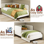 LIKIMIO Twin Daybed with Headboard, Corner Bed Frame with Bed Rails and Storage Drawers, Solid Support, for Bedroom Guest Room, Cream