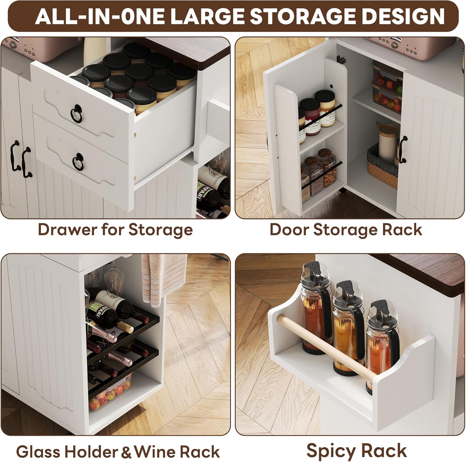 LIKIMIO 51" Mobile Kitchen Island Cart with Drop Leaf & Power Outlet