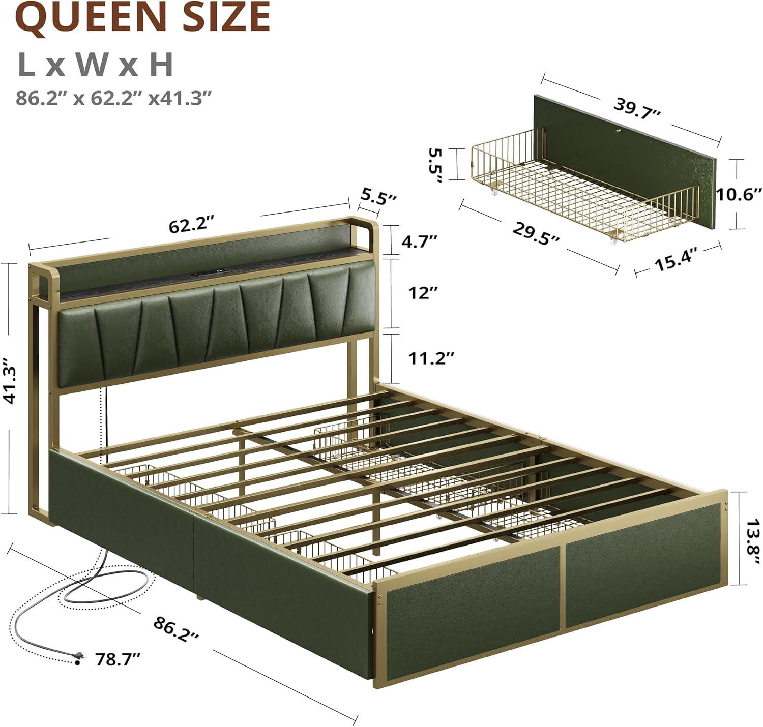 LIKIMIO Storage & Charging Board Bed Frame