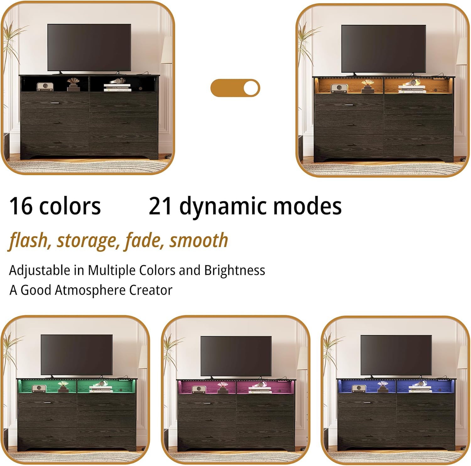 LIKIMIO LED & Power Strip Dresser 6-Drawer (59")