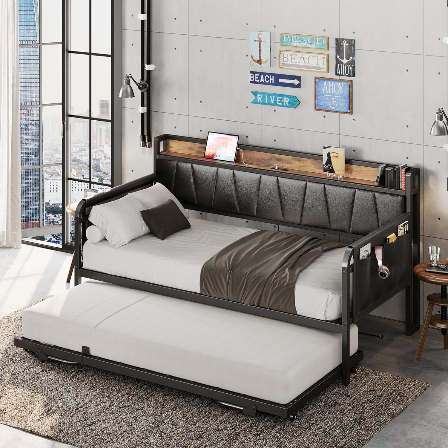 LIKIMIO Storage Trundle Sofa Bed