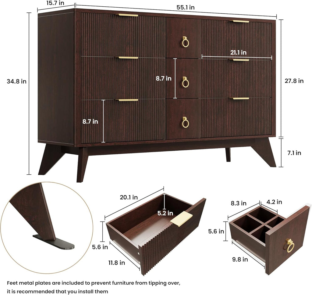 LIKIMIO Walnut 9-Drawers Dresser (55")