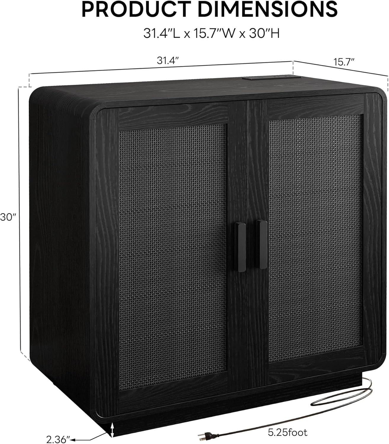 LIKIMIO Rattan Cabinet with LED Lights & Power Outlet, Black